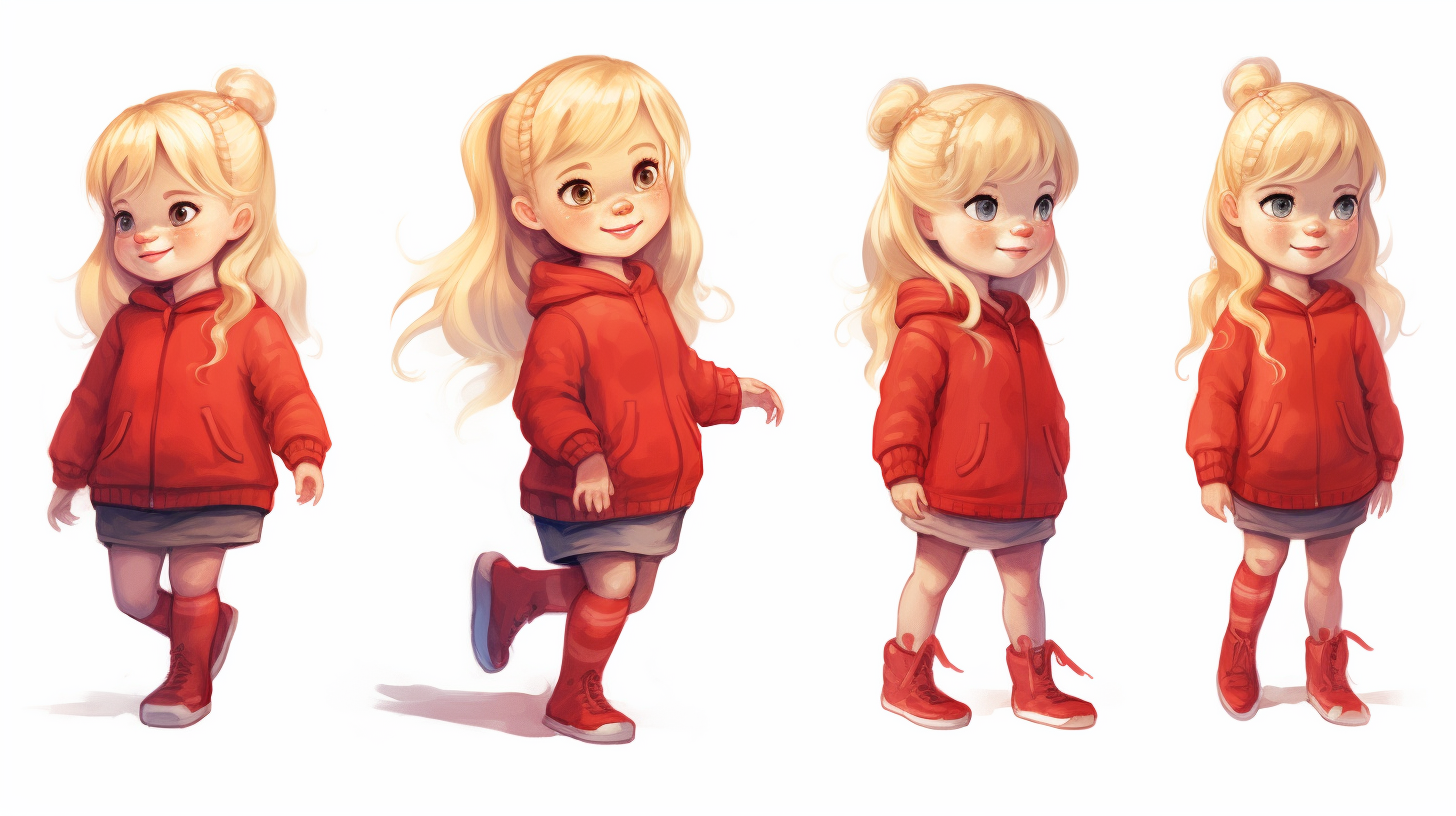 Young blonde girl in a red pullover in watercolor