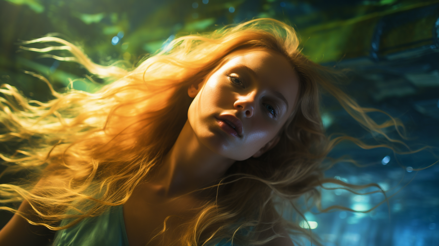 Beautiful blonde girl with long hair underwater