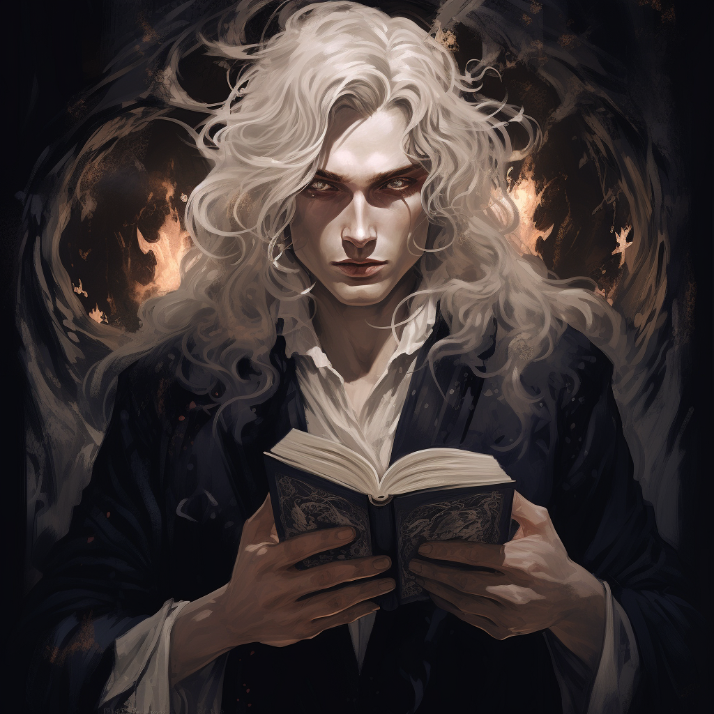 Mysterious man holding enchanted book