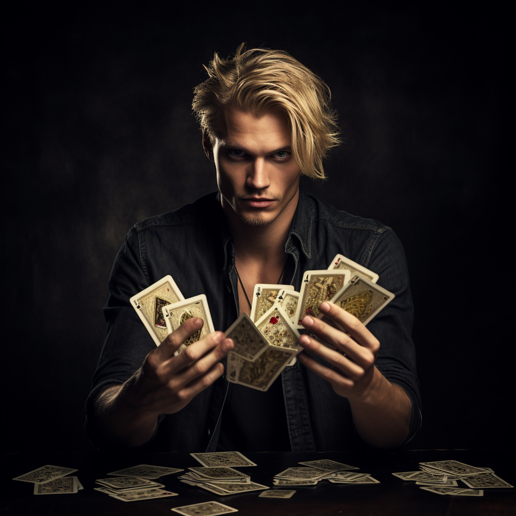 Blond man engaged in three card monte