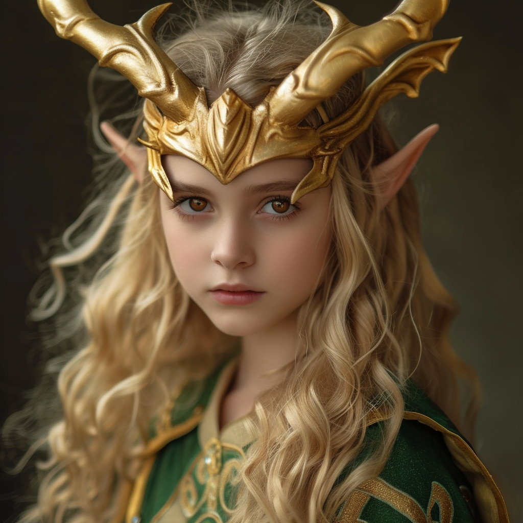 Blonde Haired Girl Brown Eyes Dressed as Loki