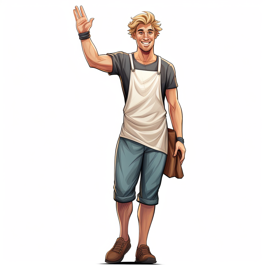 Cartoon-style image of a blonde man waving