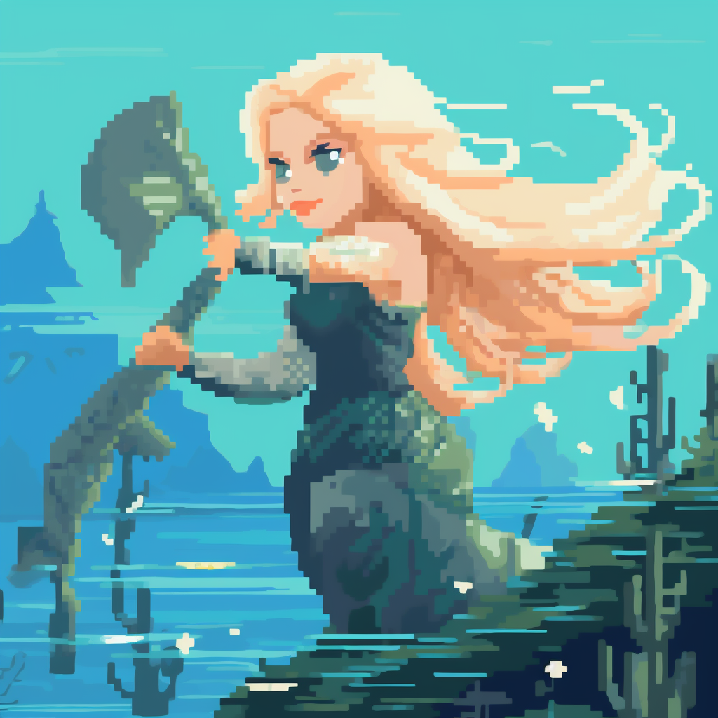 Beautiful blonde mermaid in pixel art