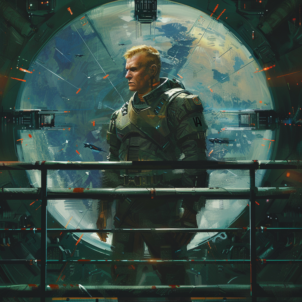 Blonde Military Commander Spaceship Painting