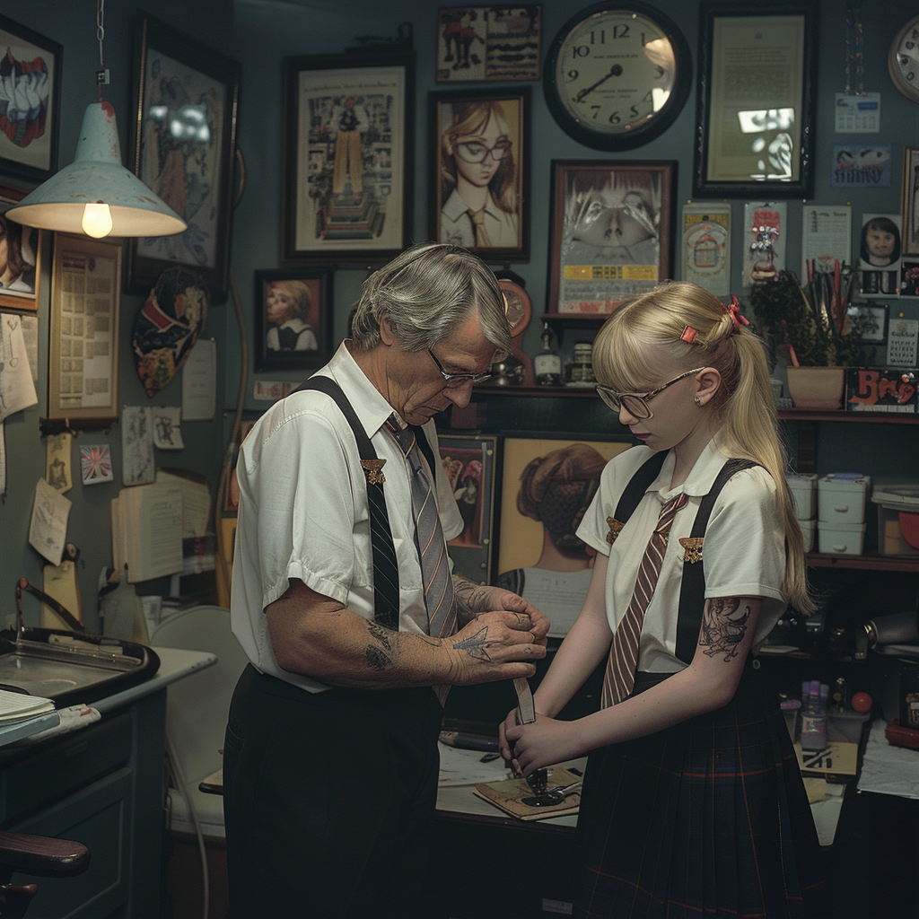 Blonde school girls getting tattooed