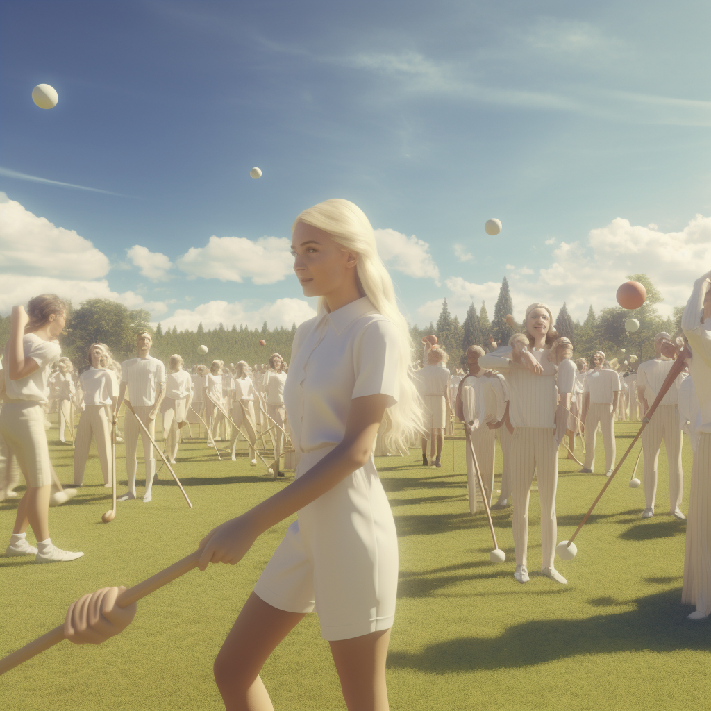 Blonde Scandinavian people enjoying a game of croquet