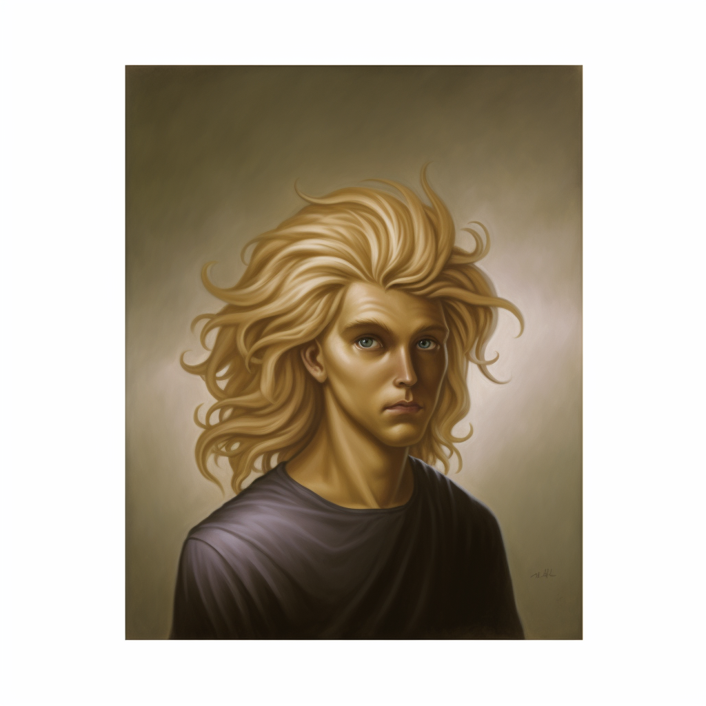 Young guy with blonde wavy hair smirking