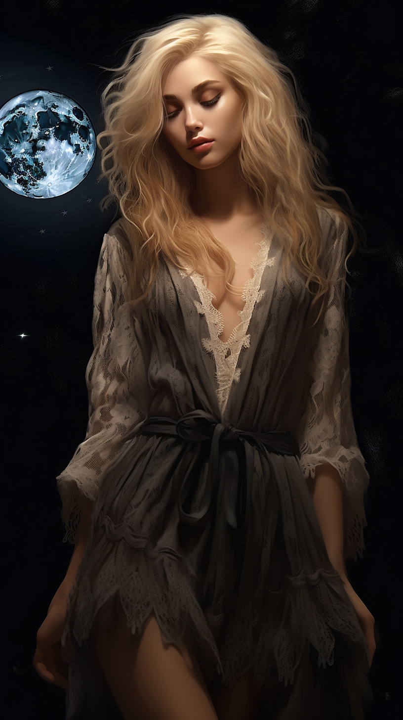 Beautiful blonde woman in lace nightgown