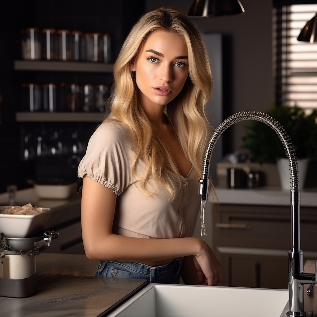 Blonde woman at kitchen sink