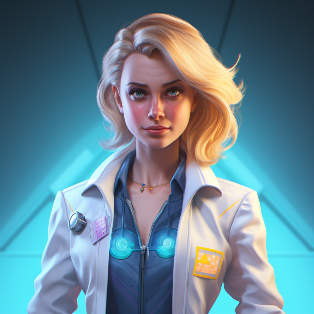 Blonde woman in lab coat character