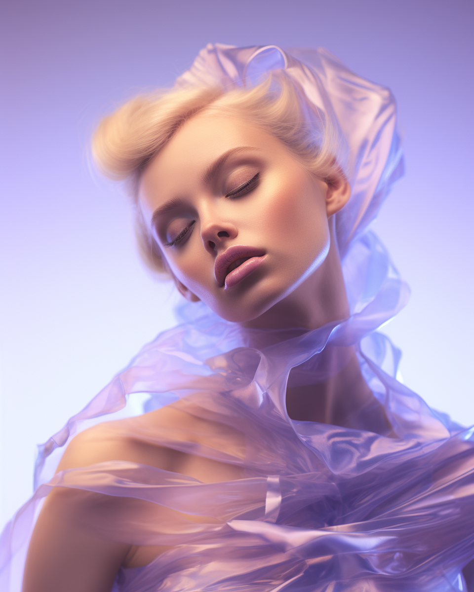 Gorgeous blonde woman with iridescent purple colors