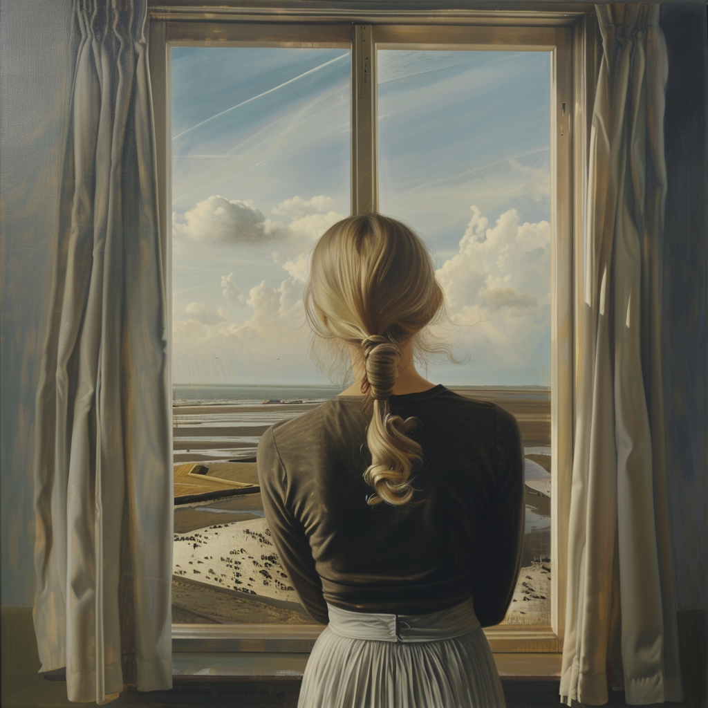 Blonde Woman Looking at Seascape