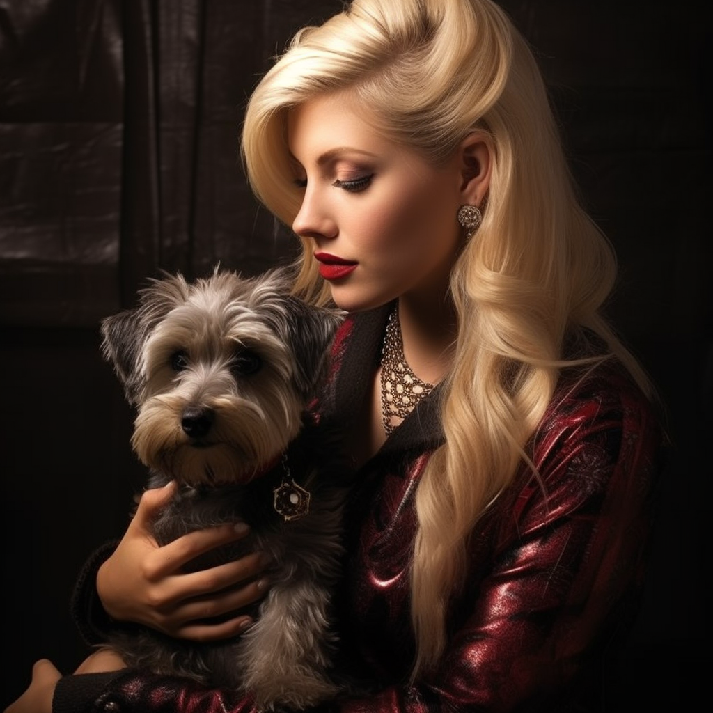 Blonde woman and Miniature Schnauzer in a fantasy adventure