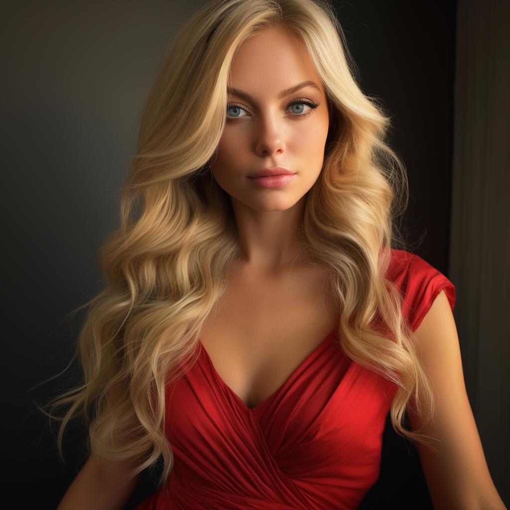 Stunning blonde woman in red dress