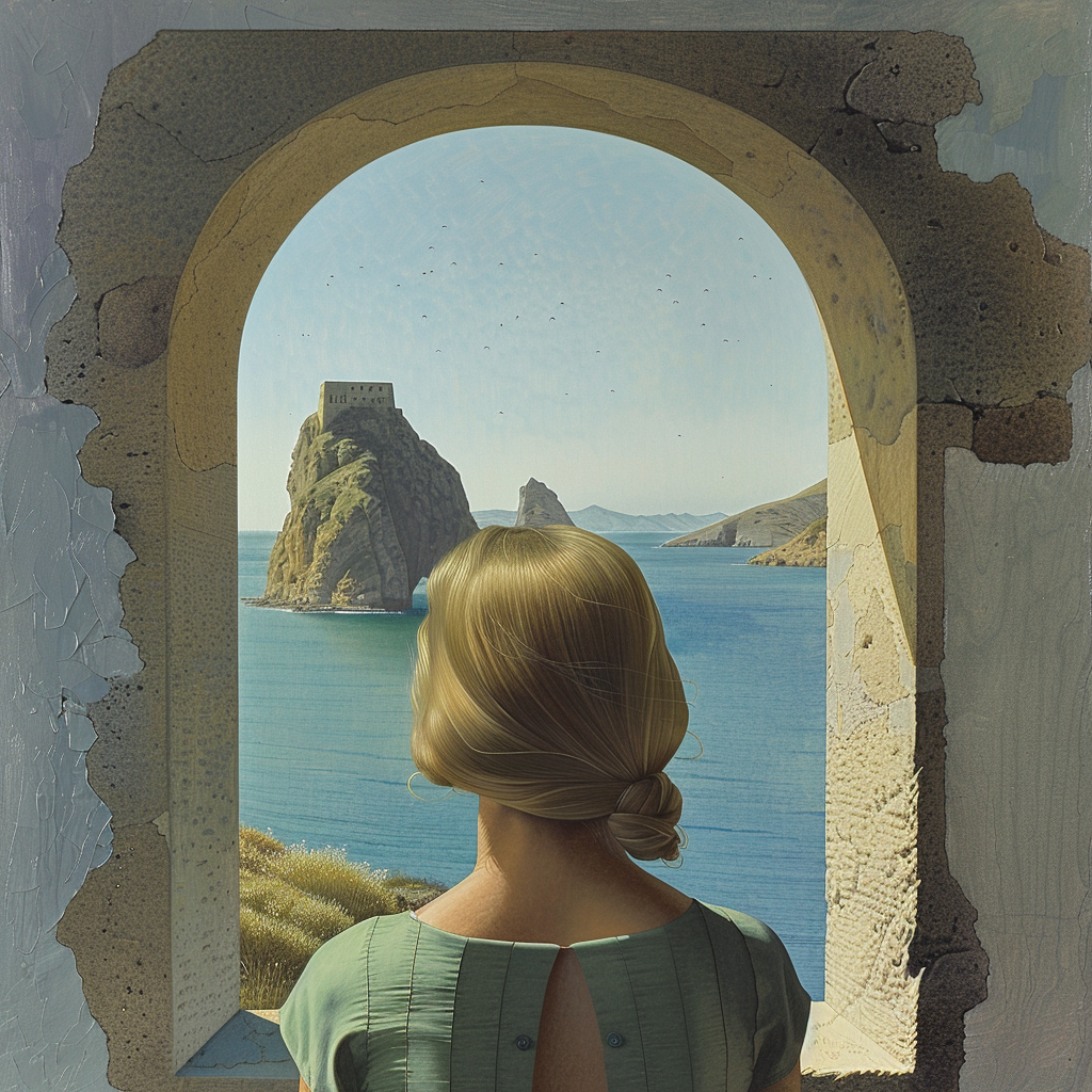 Blonde woman looking at seascape