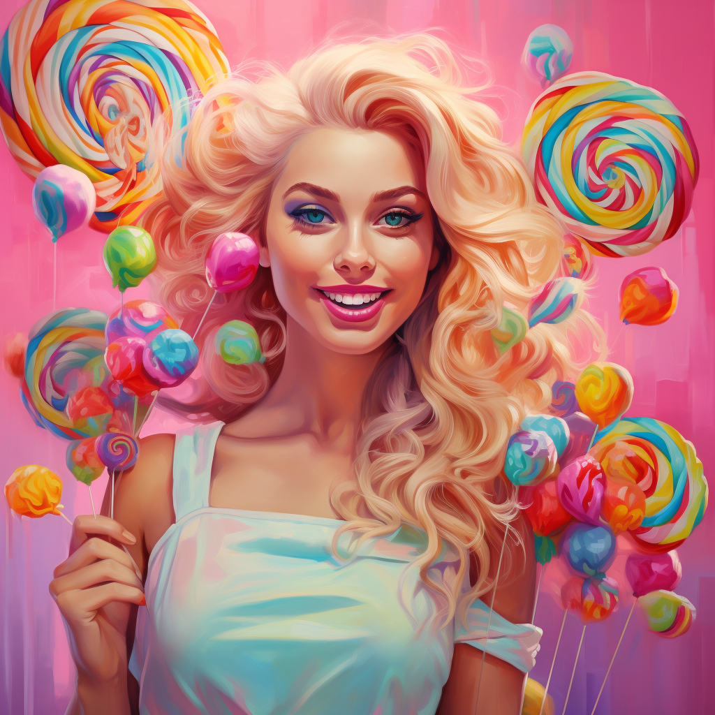 Blonde woman with lollipops smiling and winking