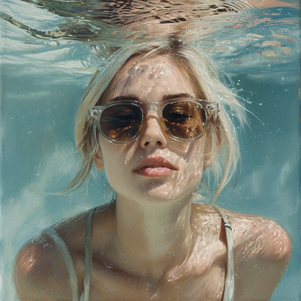 Blonde woman swimming in pool