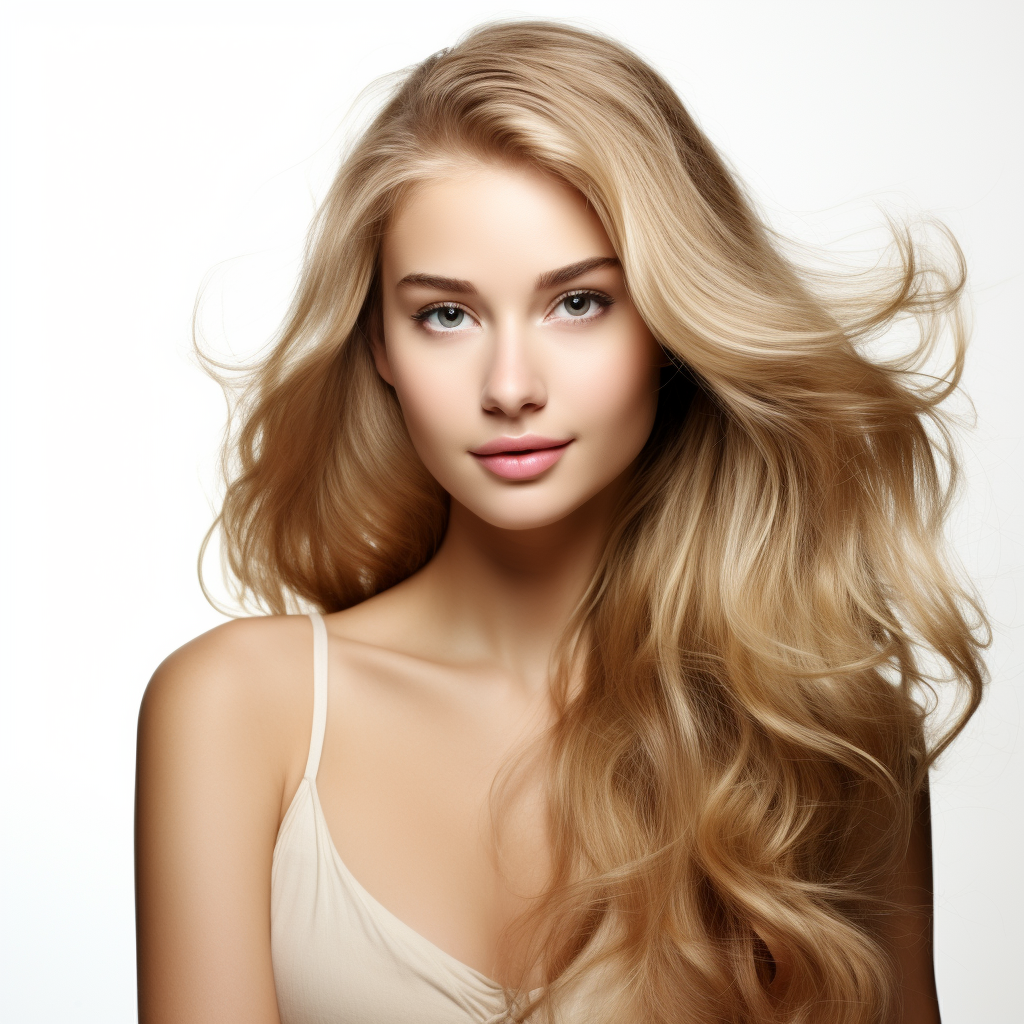 Blonde woman with flowing and touchable hair