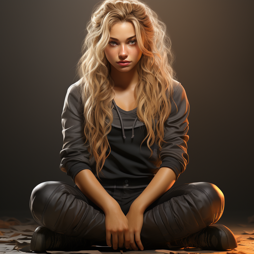 Blonde woman bending on knees with dynamic pose