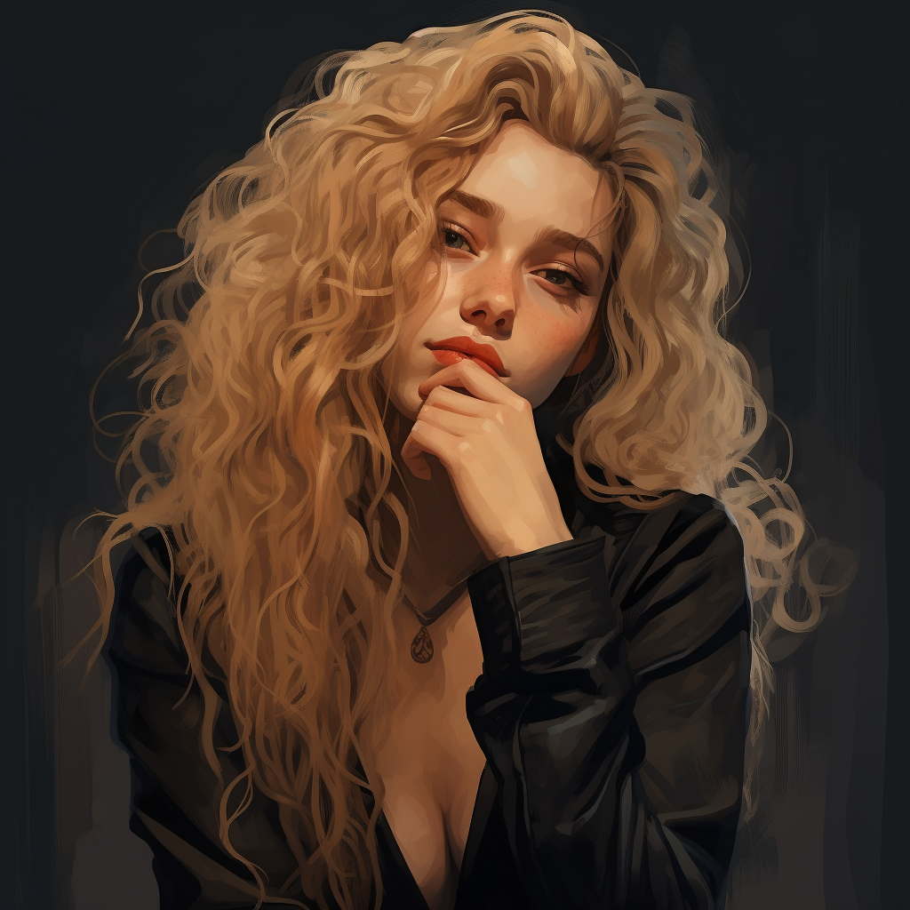 Illustration of a smirking blonde curly girl