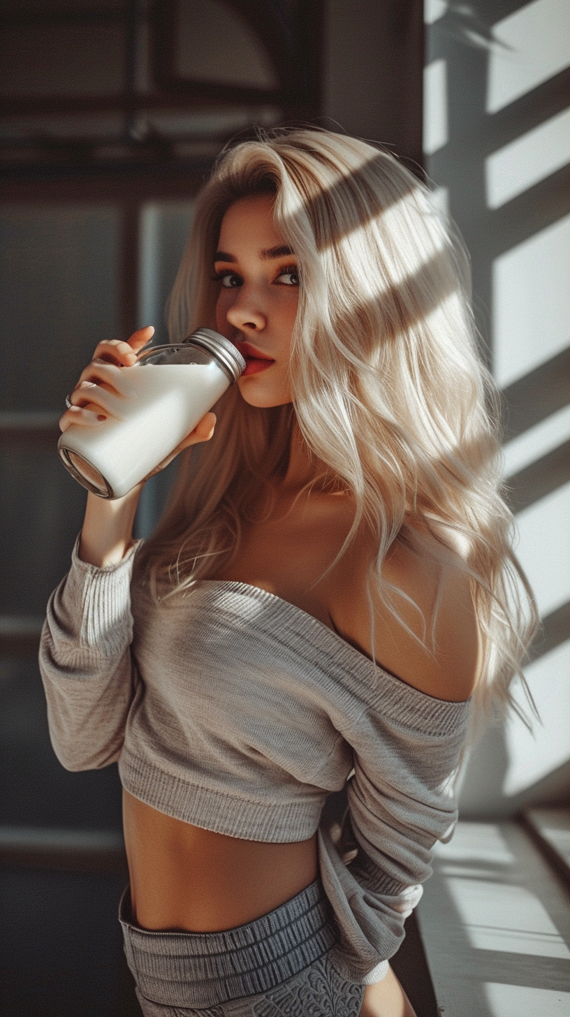 Blonde Woman Drinking Milk