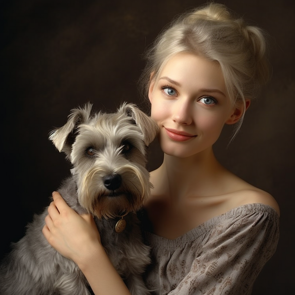 Lovely blonde woman with salt and pepper miniature schnauzer