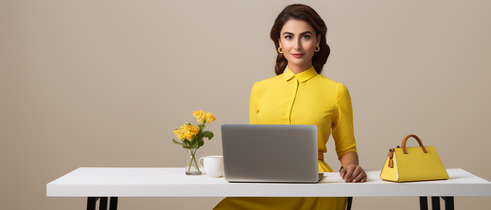 Iranian woman working on laptop at desk