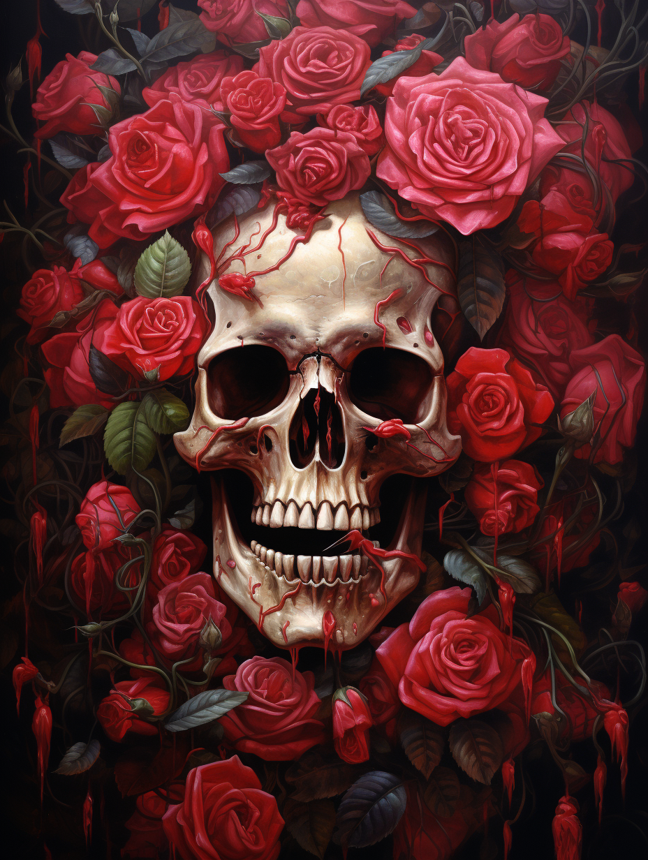 Street art with skull and roses