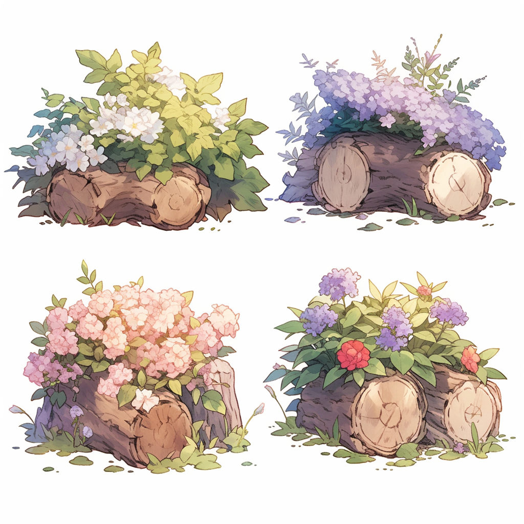 Detailed watercolour blooming stump illustration