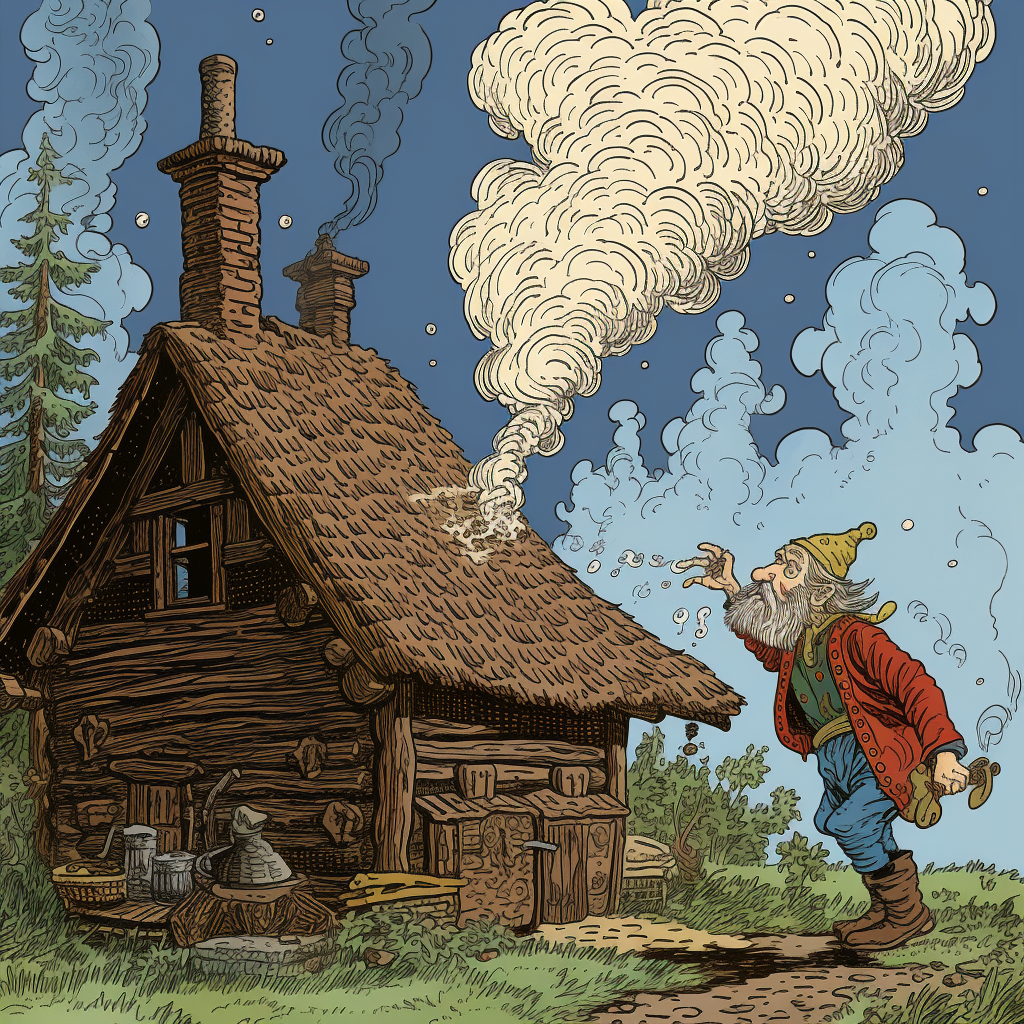 Blowing wizard trying to demolish a house