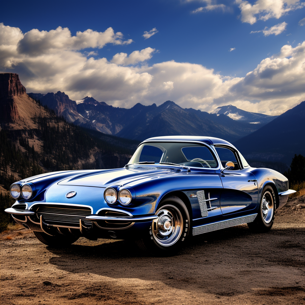 Blue 1960 Chevrolet Corvette in Mountain Scene