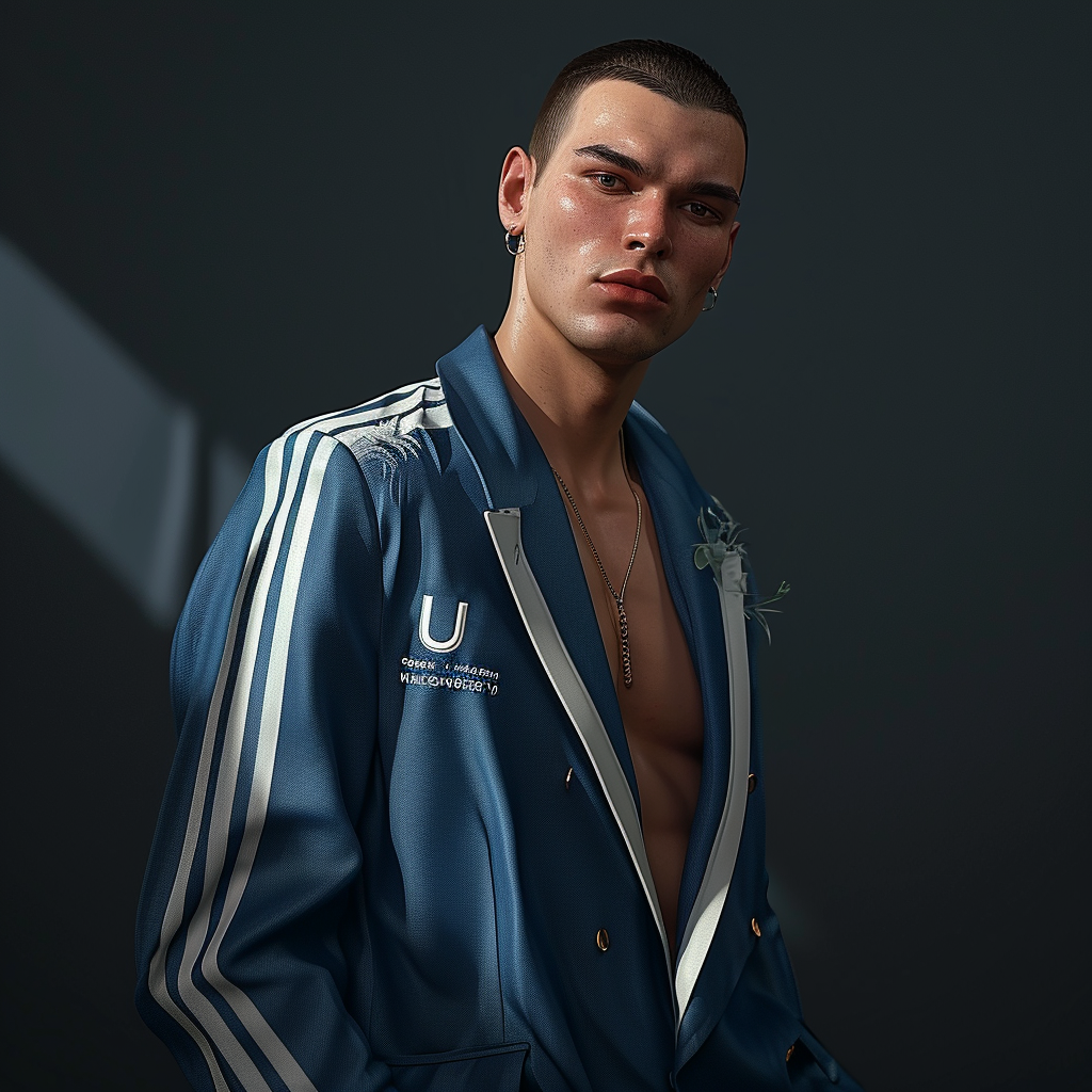 Stylish man in blue Adidas suit with U logo