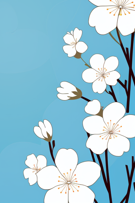 Two white flowers on a blue background