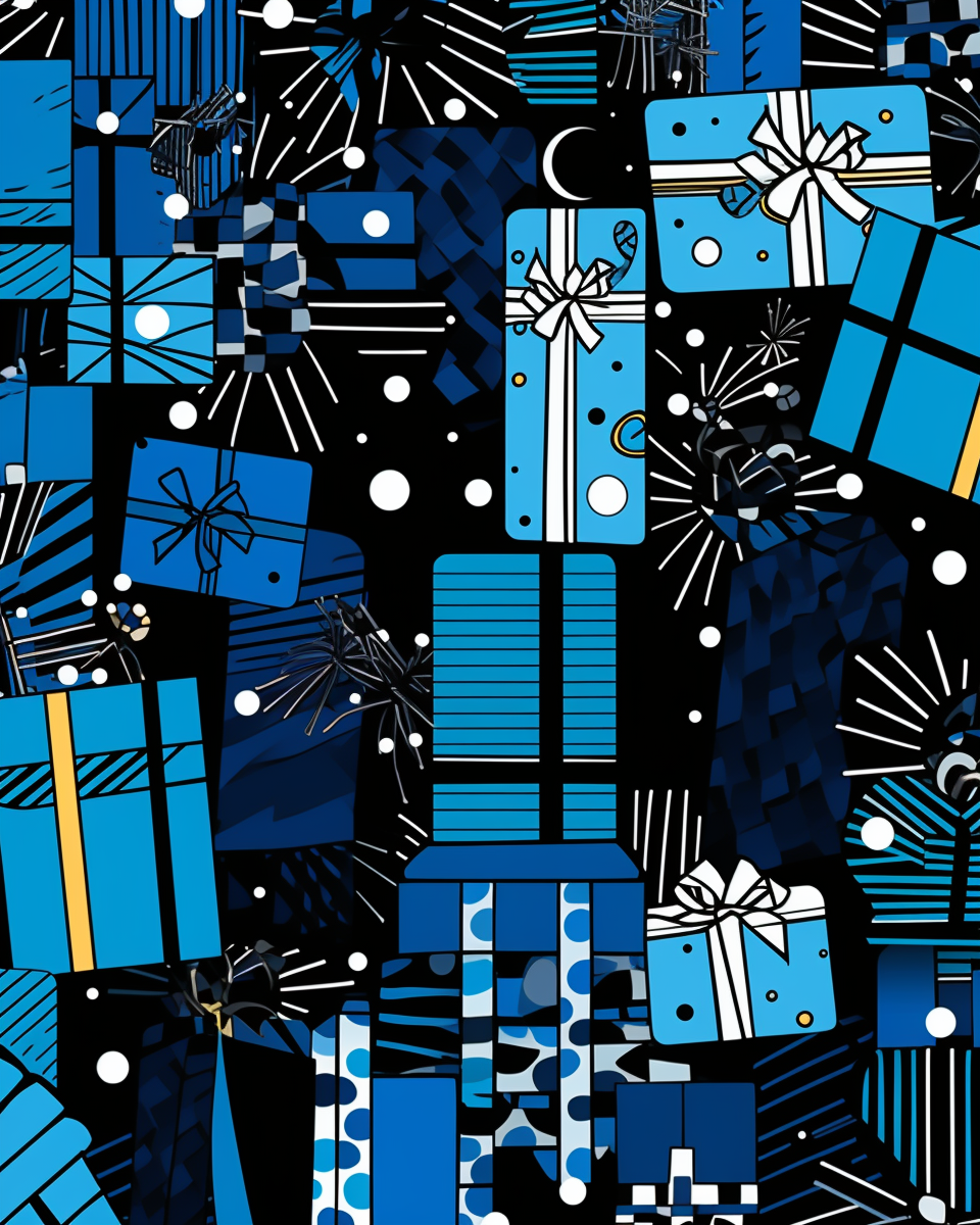 Hanukkah wrapping pattern in blues and blacks