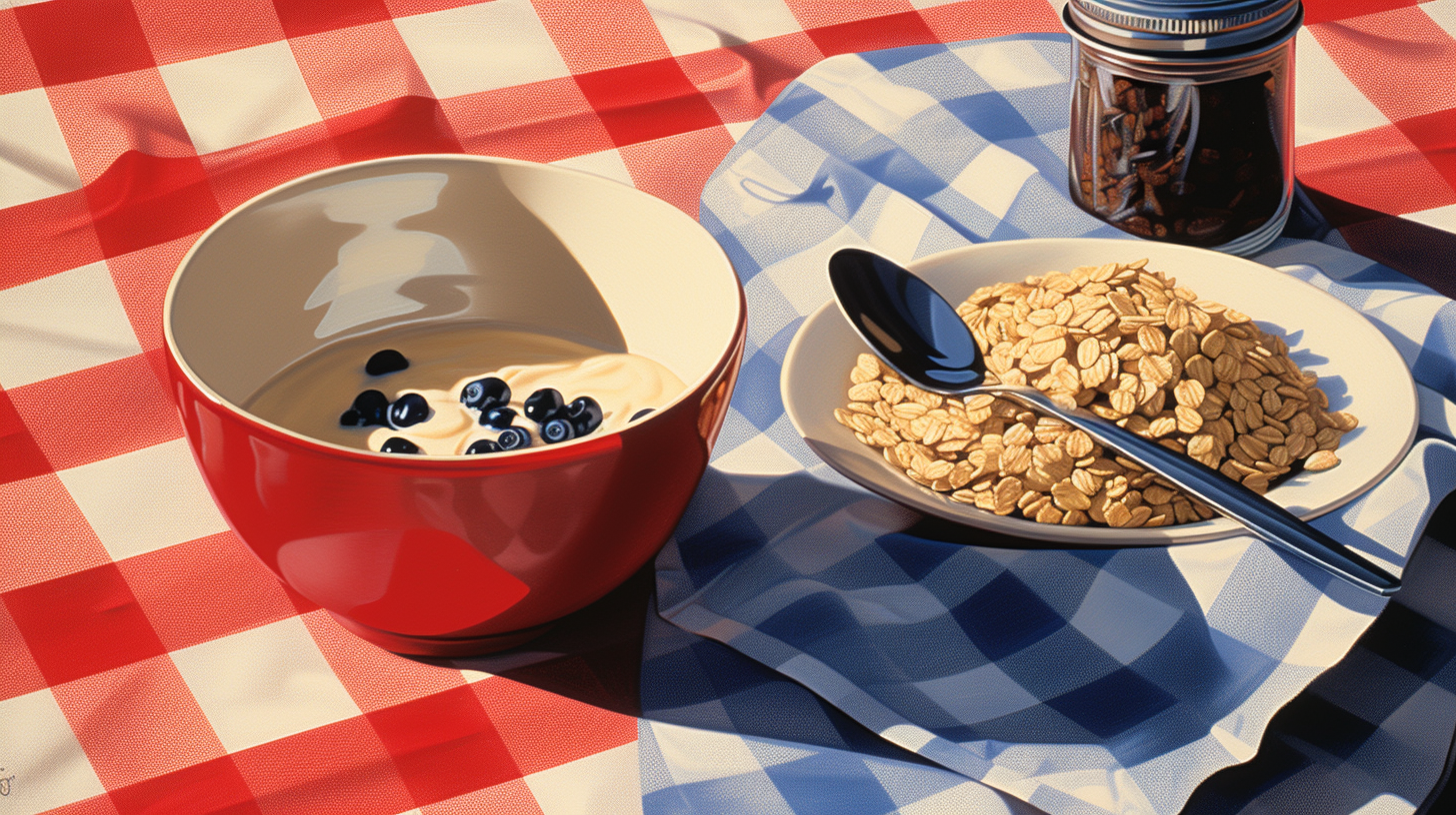 Vintage blue bowl of oatmeal