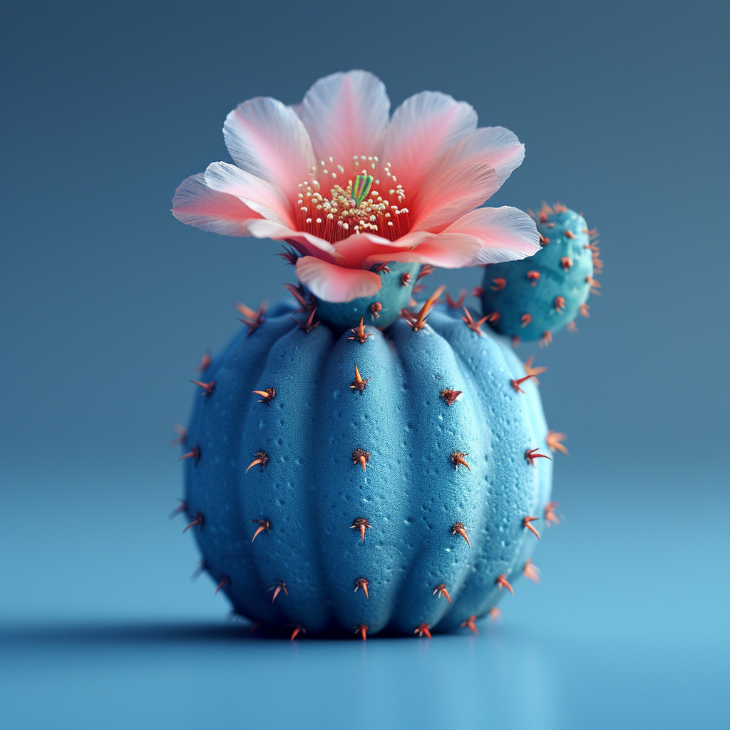 Blue Cactus with Pink Flower