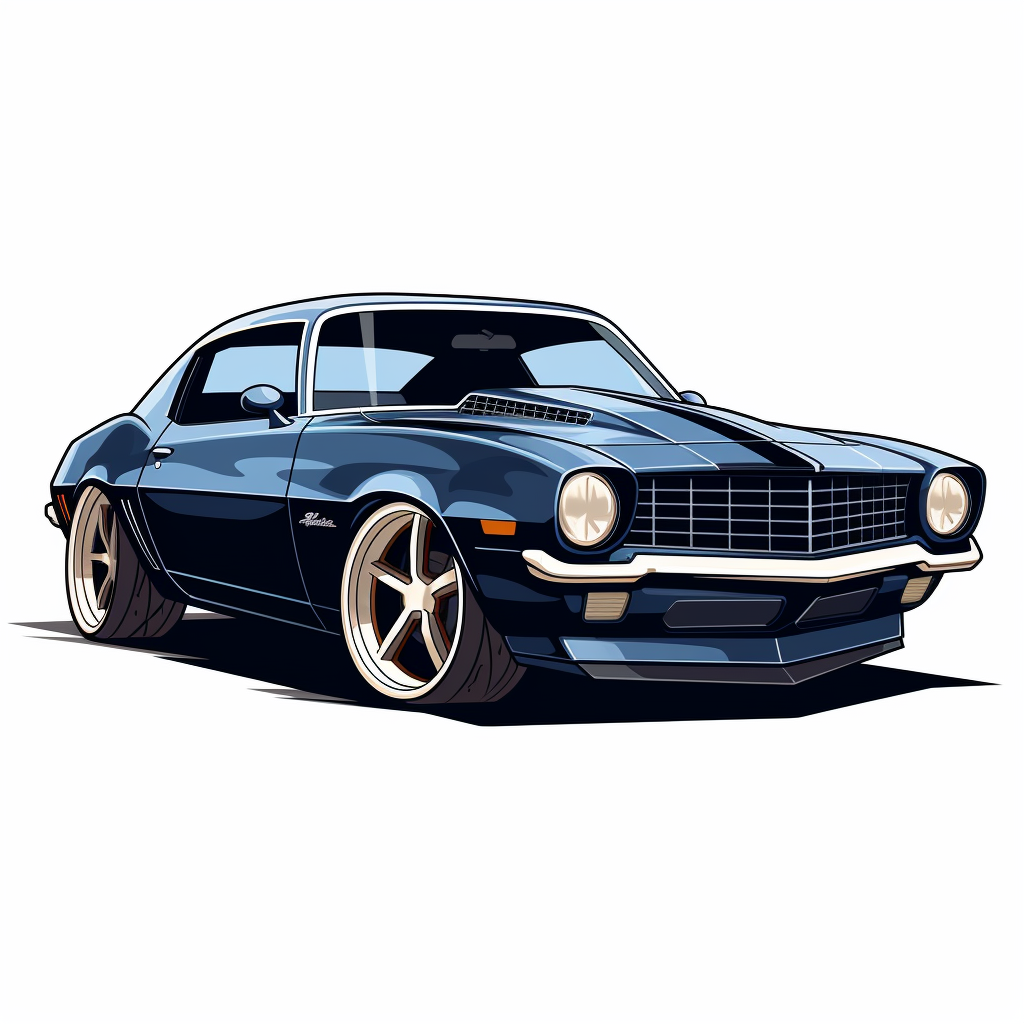 Dark Blue Camaro Z28 Cartoon Logo