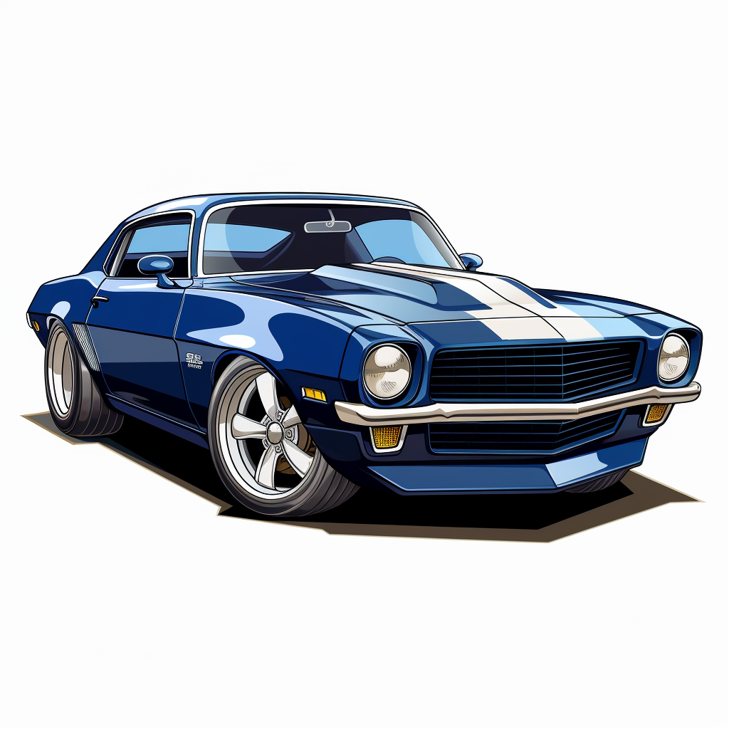 Cartoon-style blue Camaro Z28 muscle car logo