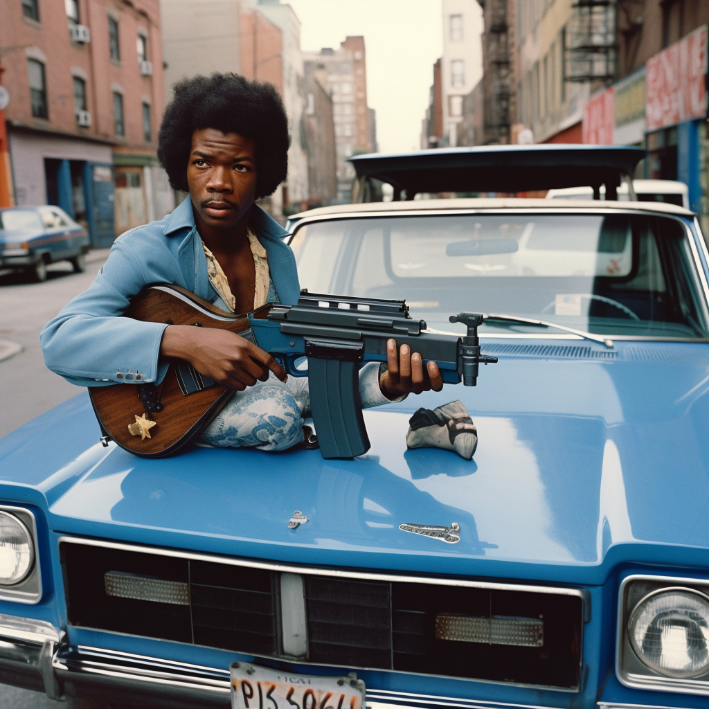 Colorful blue car with ghetto-blaster