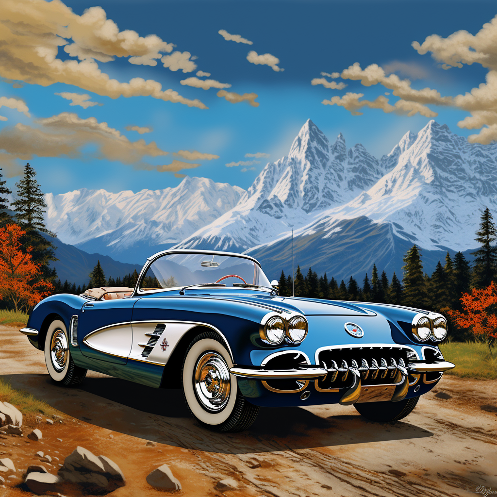 Blue Chevrolet Corvette Parked in Mountain Scenic