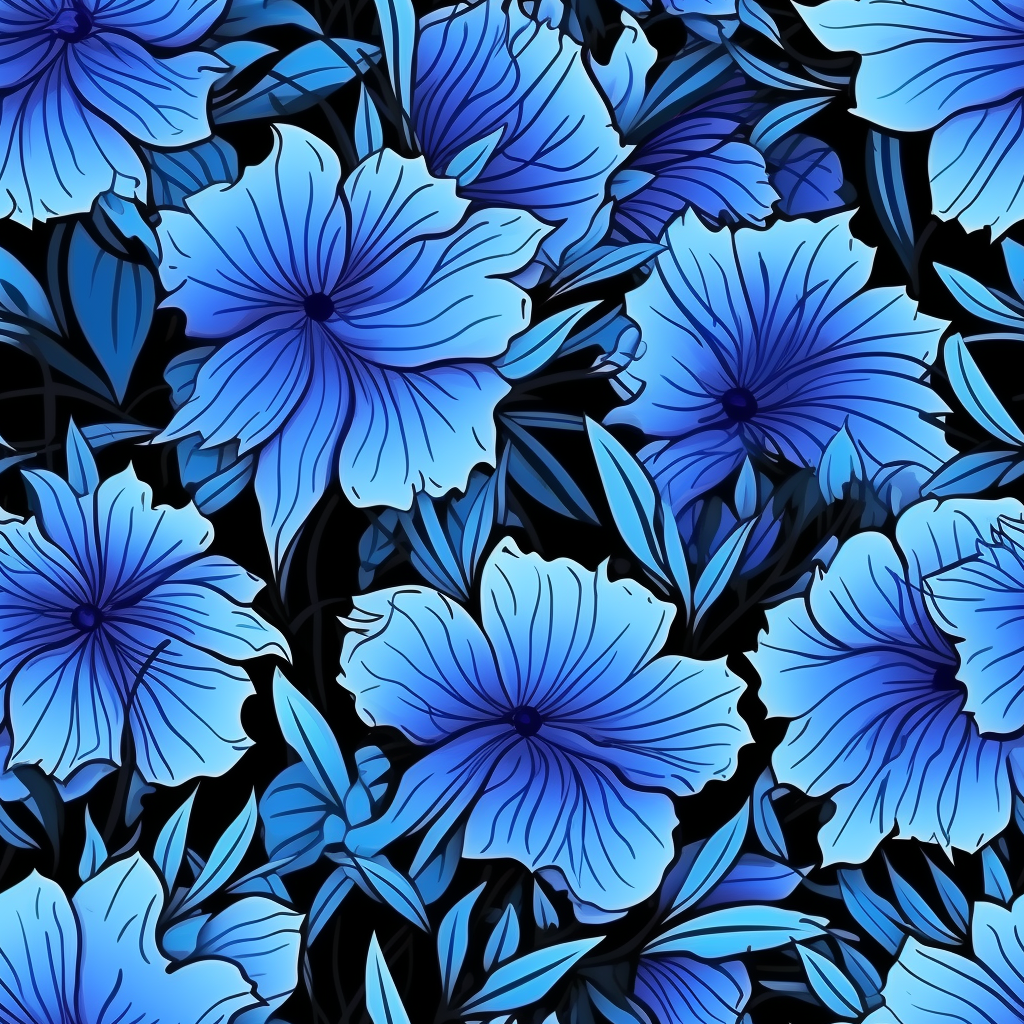 Blue chicory flowers and leaves seamless pattern