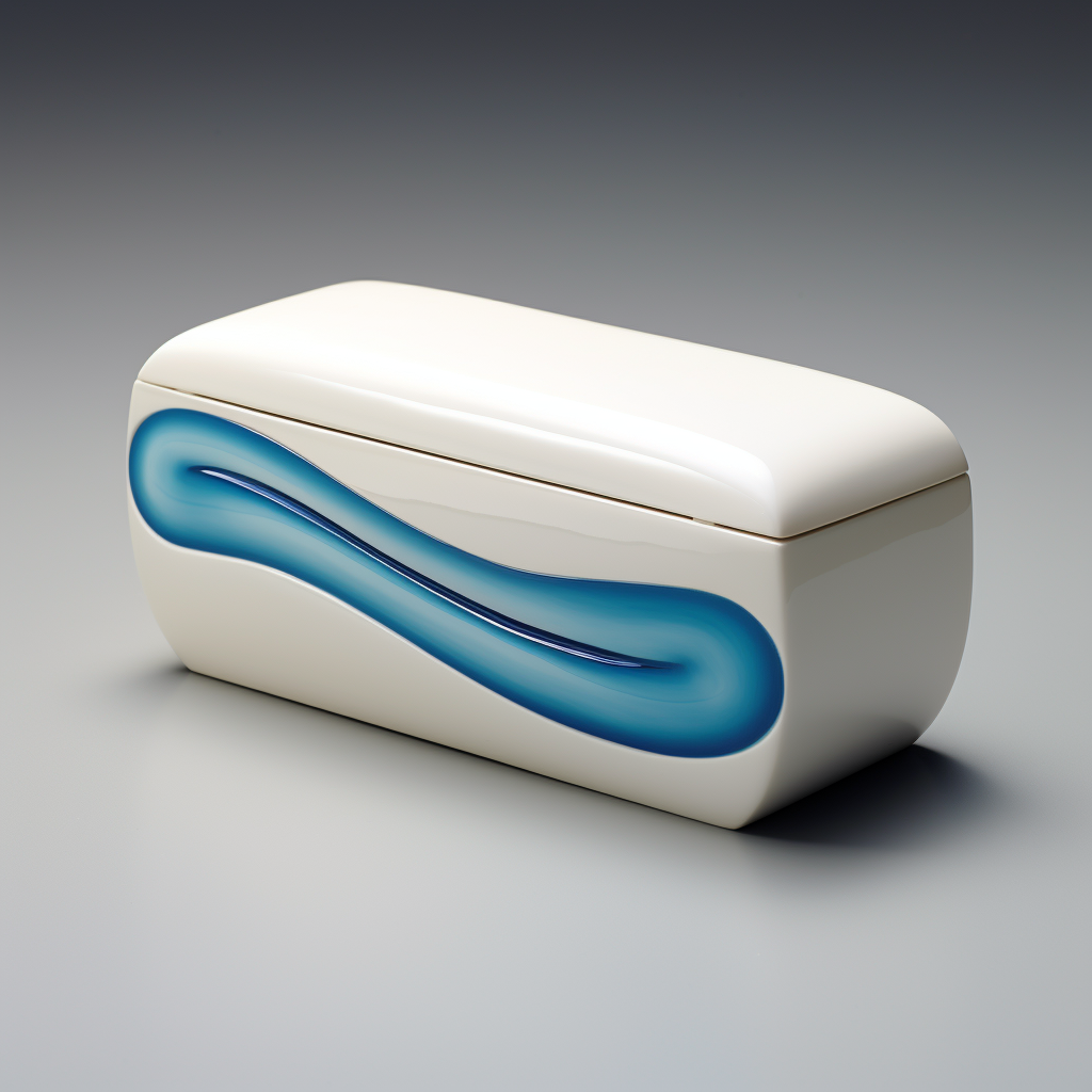 White rectangular box with blue artistic curve