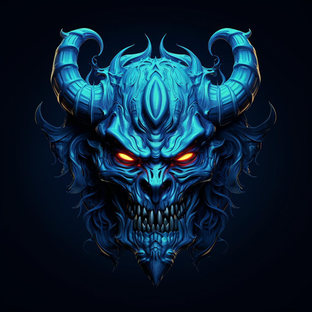 Blue demon monster logo with sharp teeth