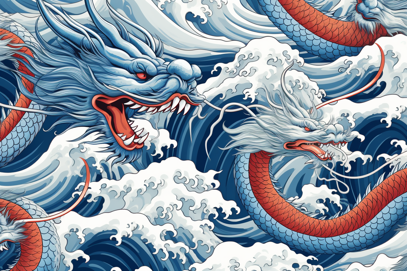 Repeating pattern of blue dragons