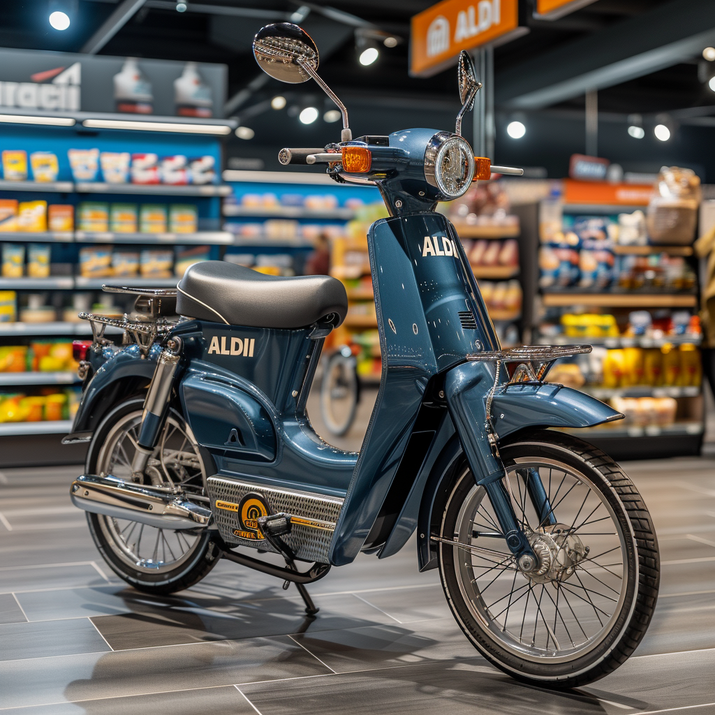 Blue E-Bike Inside ALDI Store