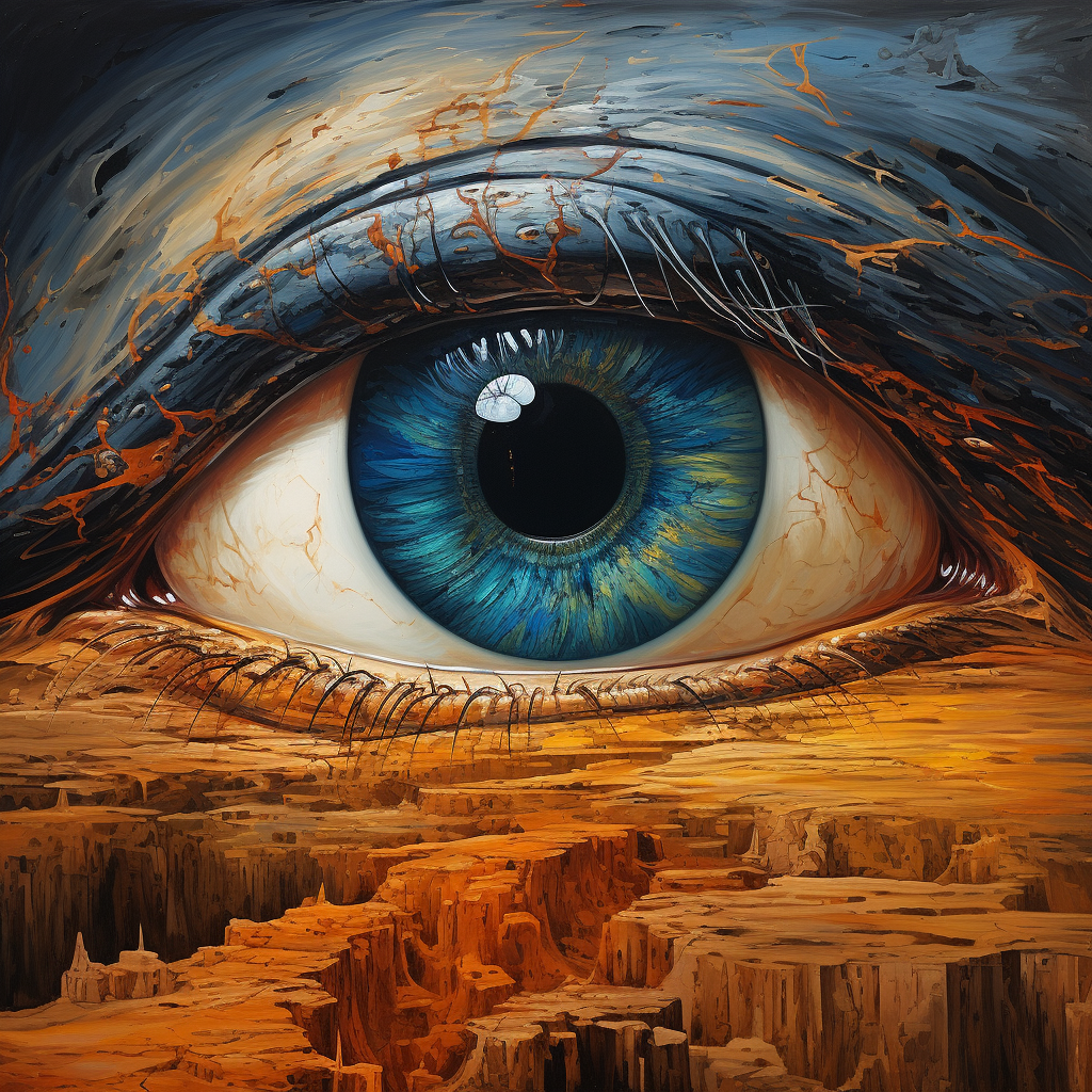 Abstract blue eye in surreal desert