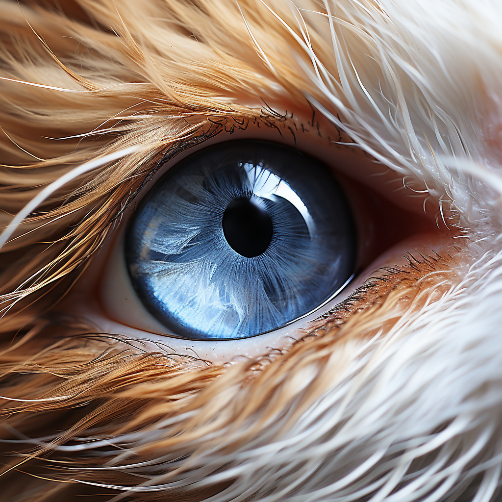 Close-up of a Blue Eye on a Cream Colored Long Fur Cat