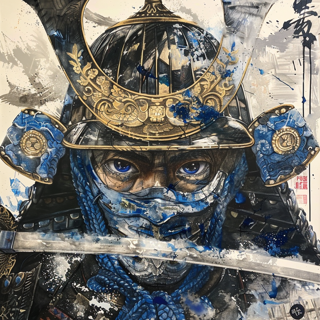 Blue Eye Samurai Warrior Illustration