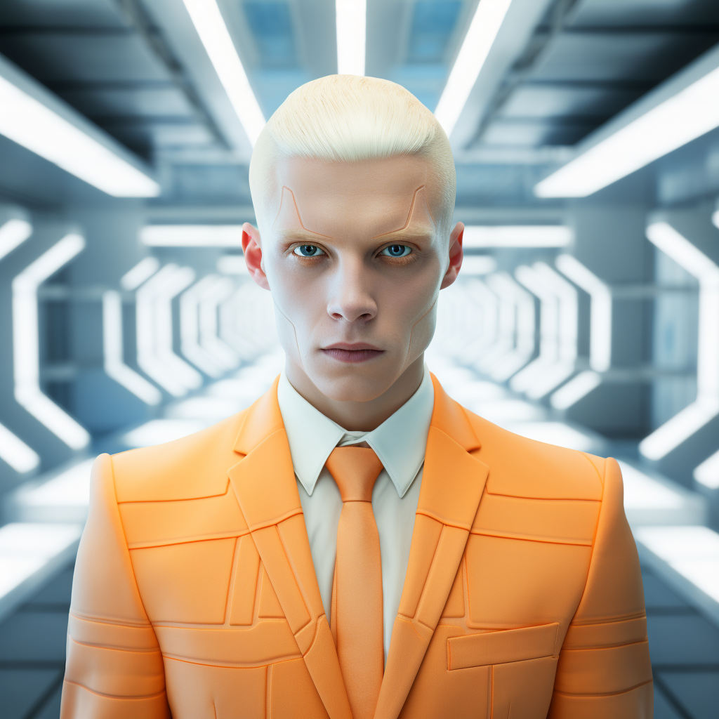 Blue-eyed Albino Caucasian Man in Orange Suite