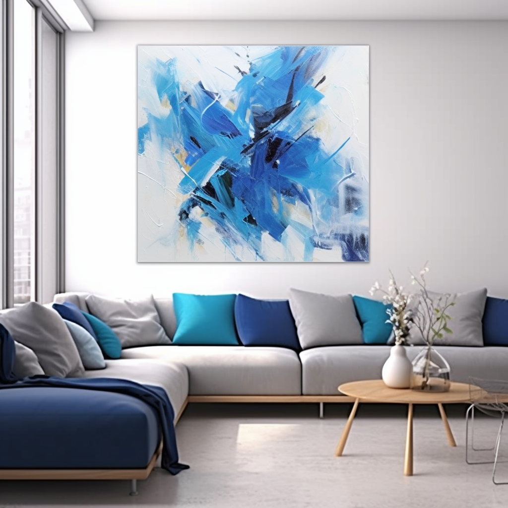 Abstract blue fantasy graffiti wall art